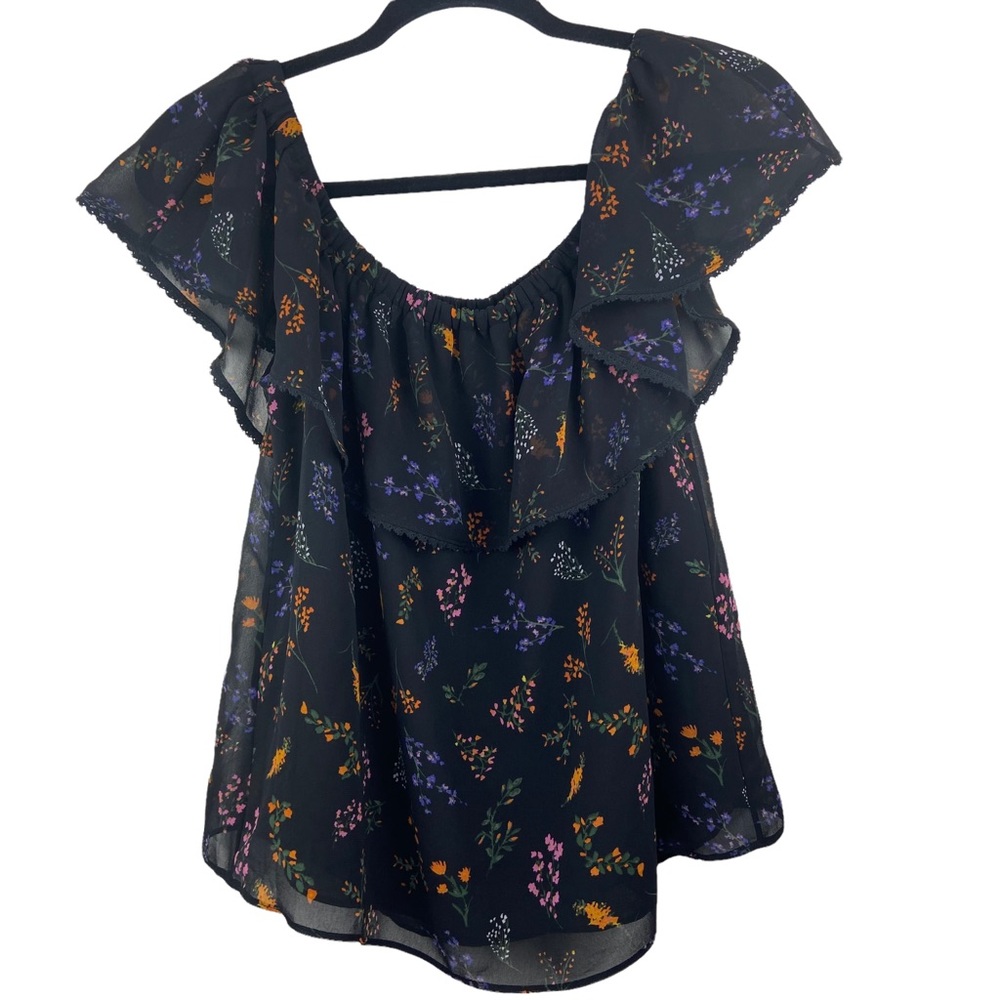 Rebecca minkoff Womens Black Floral Off Shoulder‎ Top Multicolor Size Small